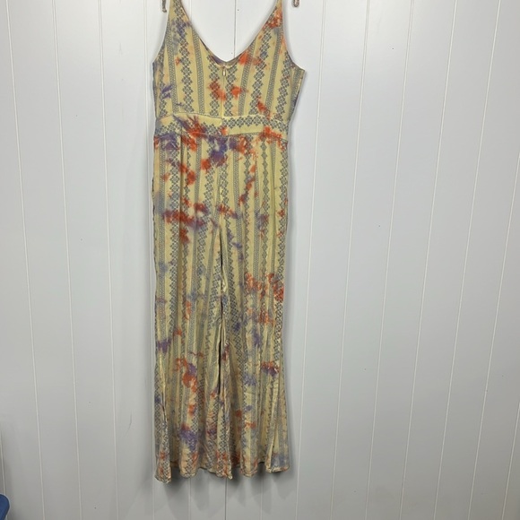 Womens Jumpsuit Tie Slip Straps Blue Snowflake Stripes Tie Dye Wide Leg Zip Back - Picture 10 of 16